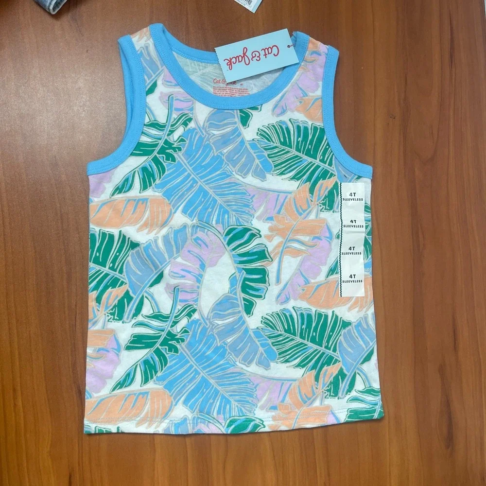 Cat & Jack Girls 4T Tropical Tank Top and Embroidered Denim Shorts Outfit Set